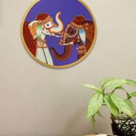 Hand-Painted Round Elephant Wall Plate – Indian Scenery Design (12″)